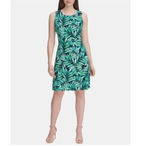 NWT Tommy Hilfiger Green Stretch Floral A-Line Dress 16